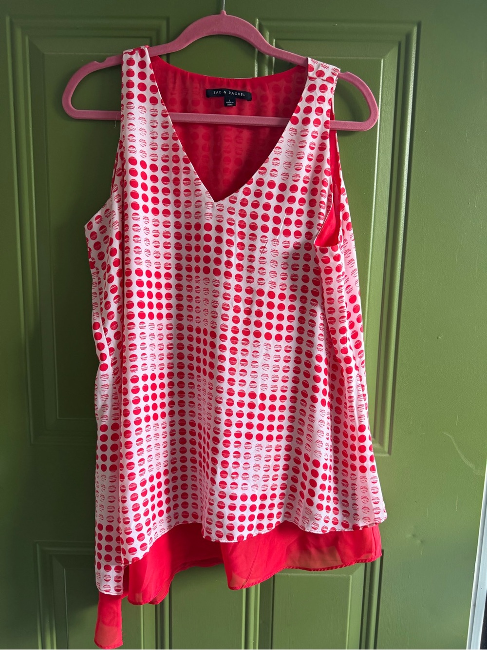 Zac & Rachel White and Red Polka Dot Layered V-Neck Tank